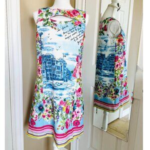 Gabby Skye Scenery Hopsack French Scenic Canvas Paneled Midi Dress Size 6